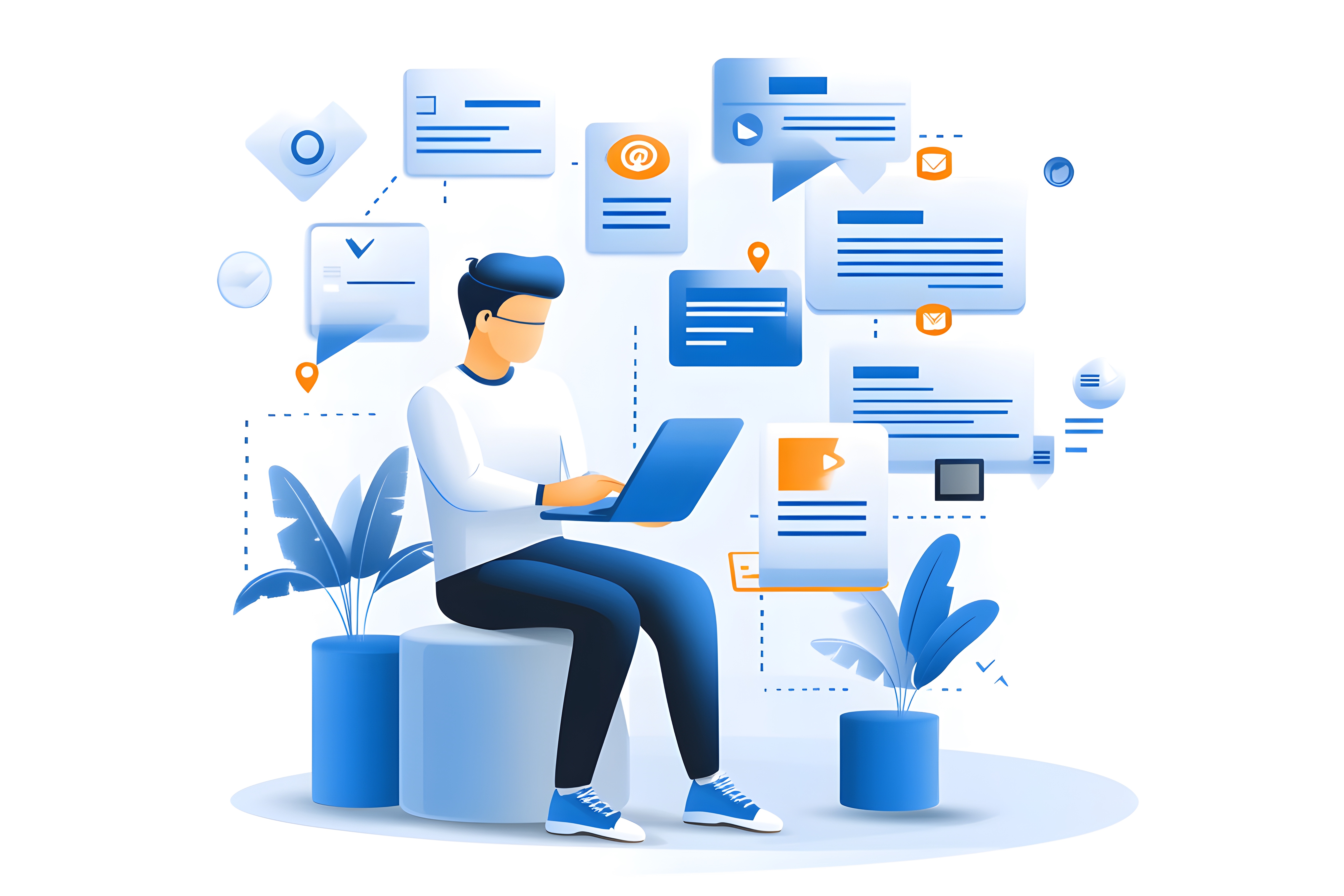 Man Working on Laptop with Digital Interface. how we help image